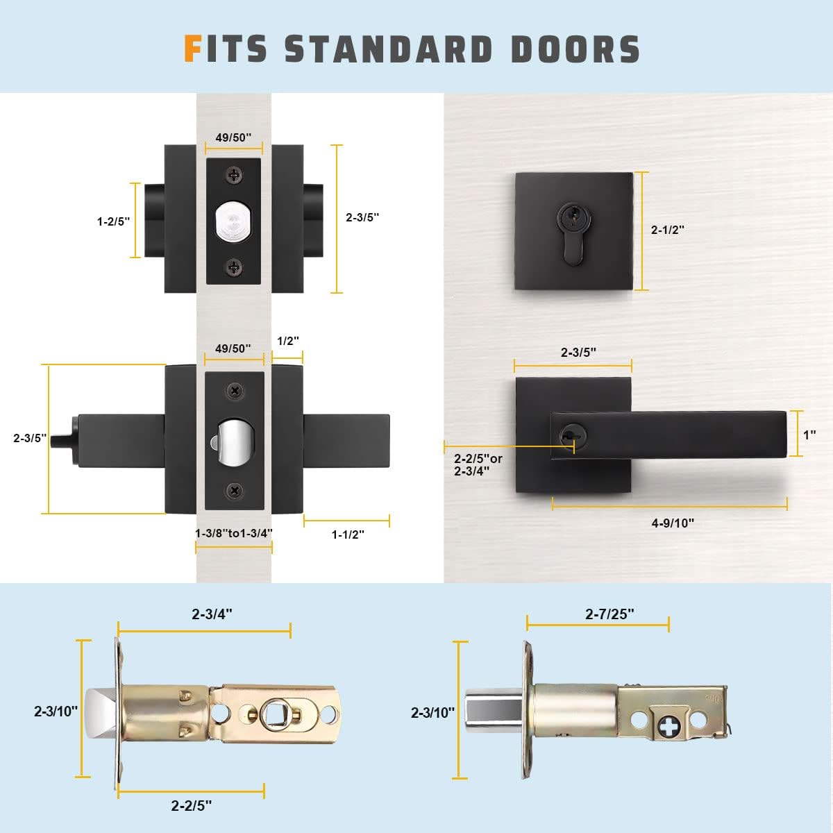 Matte Black Solid Steel Entry Door Handle Set with Deadbolt and Lever, Pack of 2 N3091