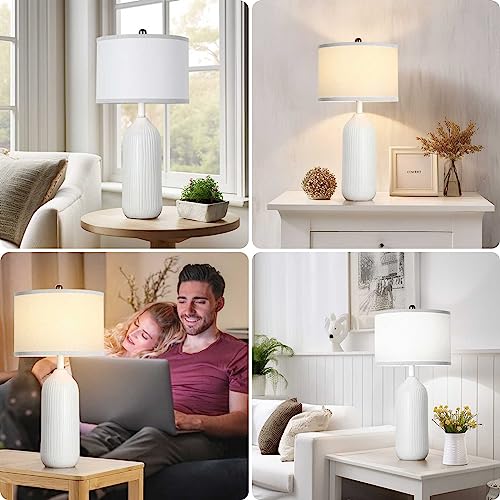 White Ceramic Table Lamp with 3-Color Temperatures U8420