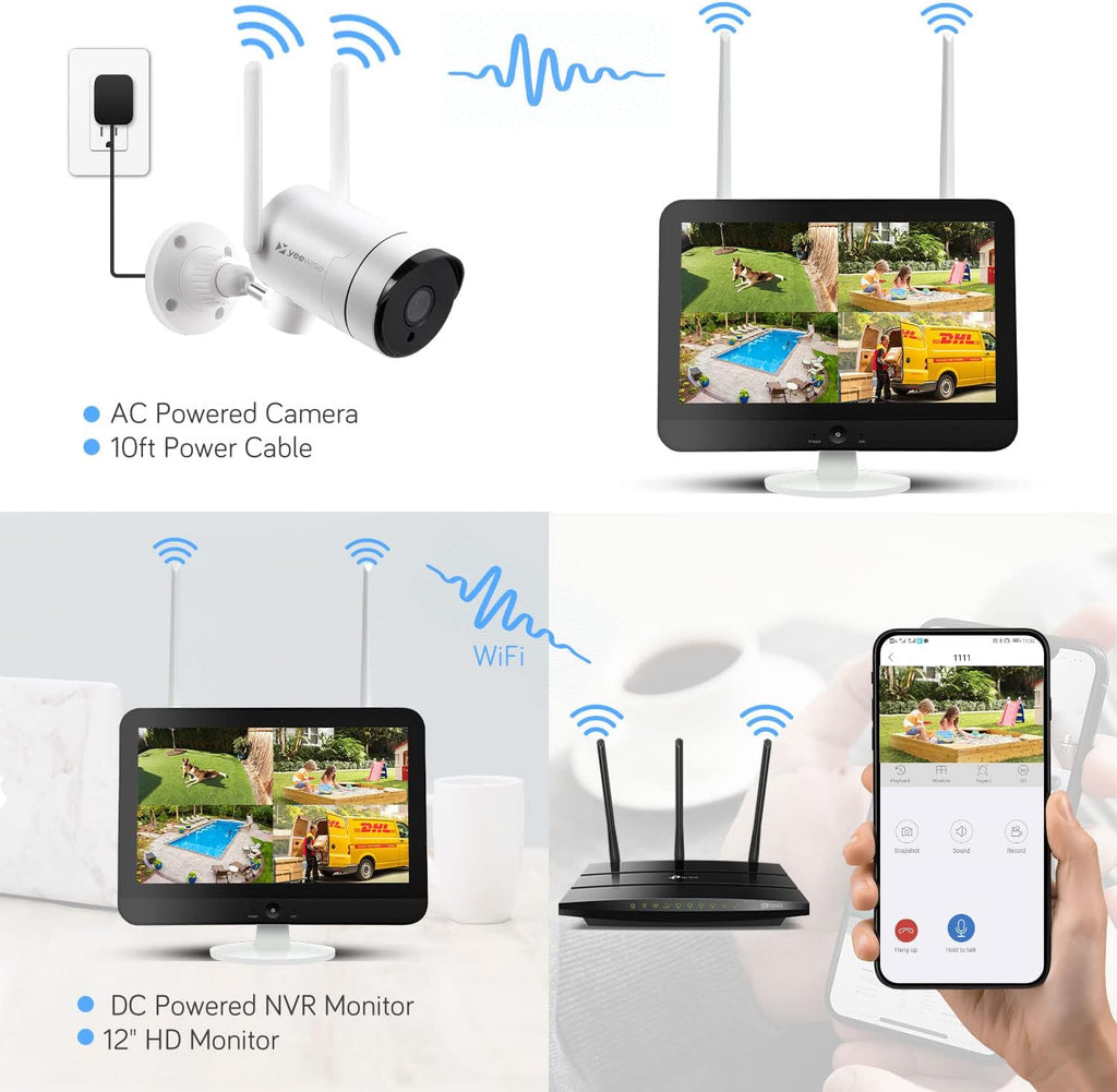2K Wireless Security Camera System with 12 HD Monitor and 4pcs Cameras B556366