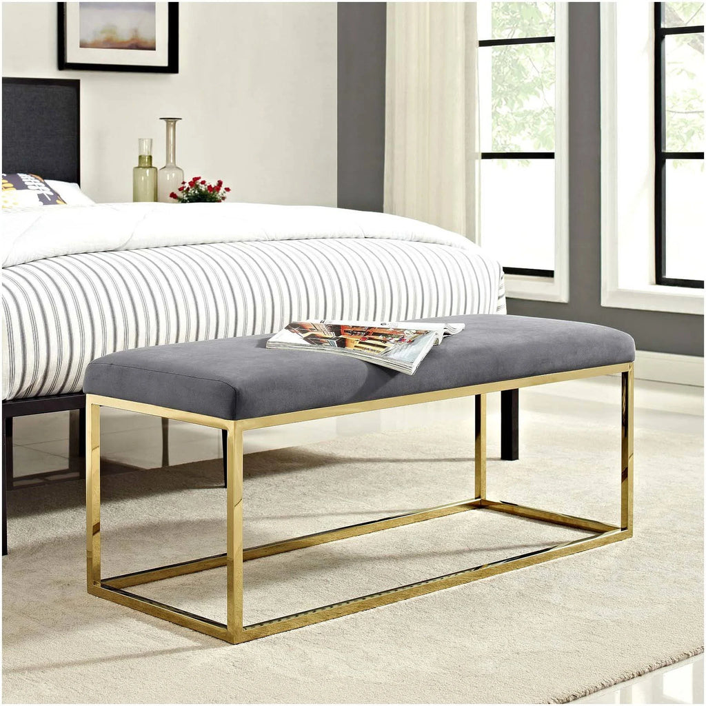 Gold Gray Fabric Bench T913419