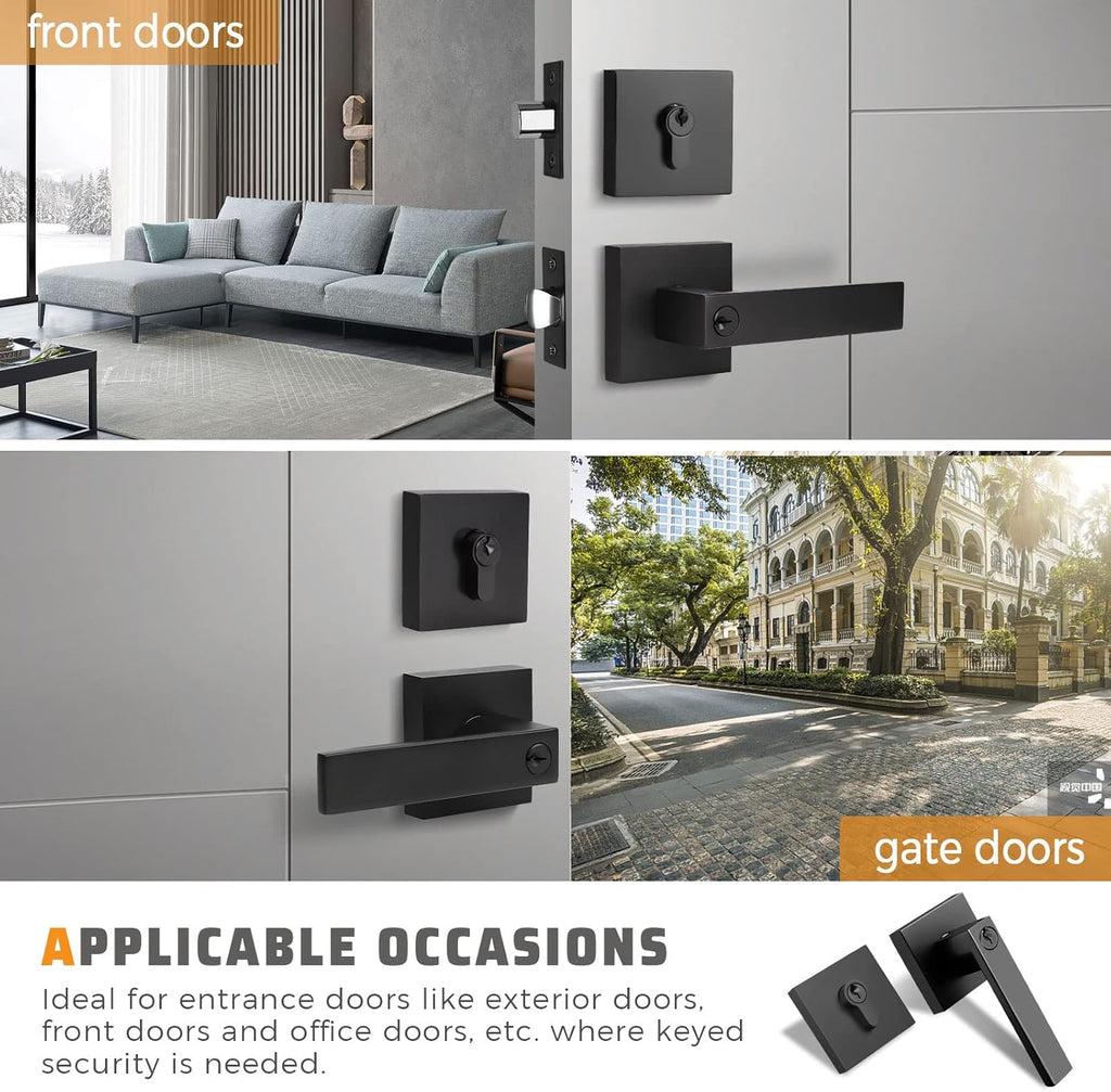 Matte Black Solid Steel Entry Door Handle Set with Deadbolt and Lever, Pack of 2 N3091