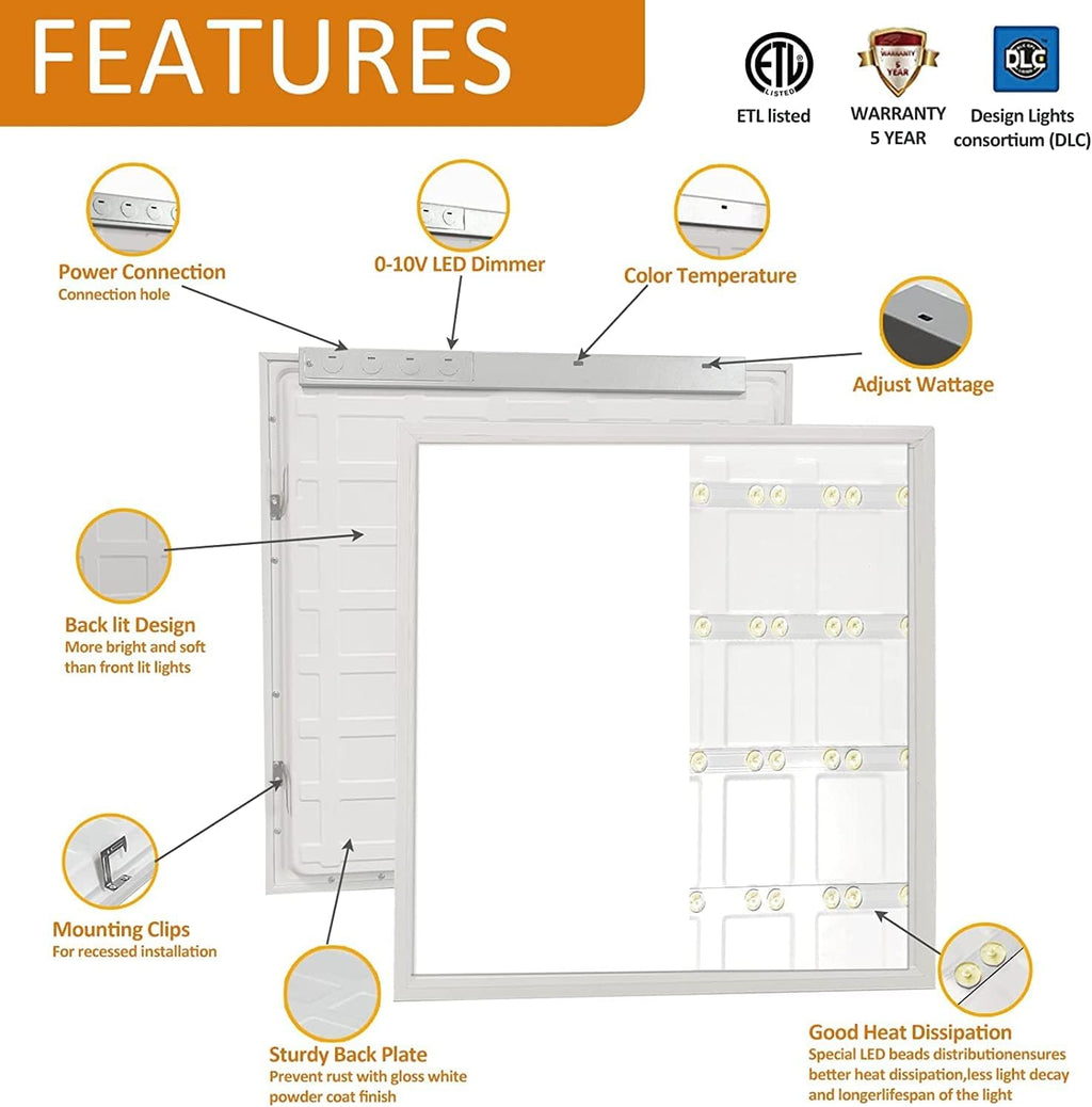 2x2FT LED Flat Panel Light, Selectable CCT, Dimmable, 40W 4000LM, 4Pack O148