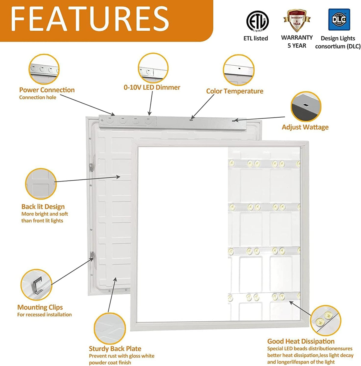 2x2FT LED Flat Panel Light, Selectable CCT, Dimmable, 40W 4000LM, 4Pack O148