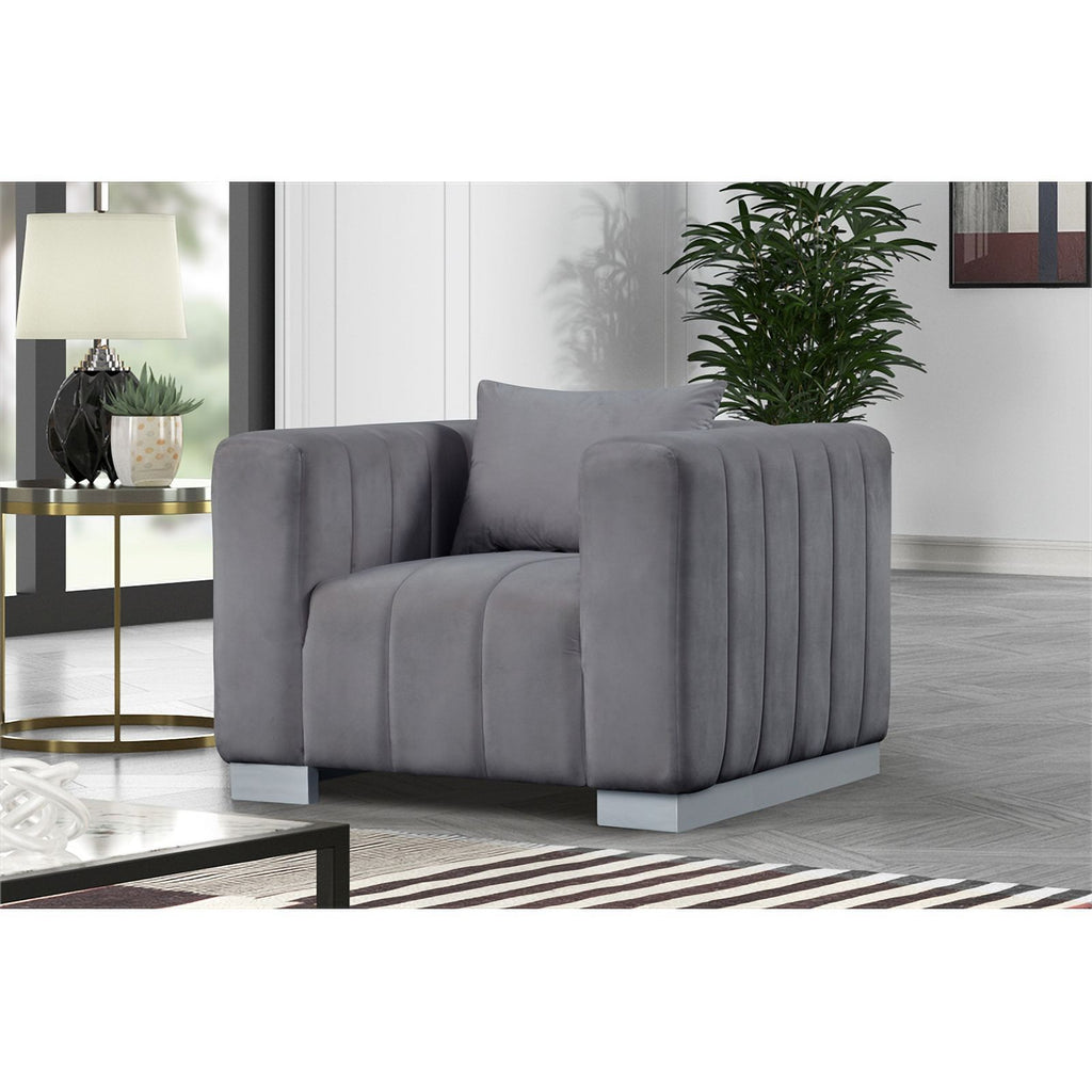 Gray Velvet Fabric Sofa and 2 Armchairs Set Q2690