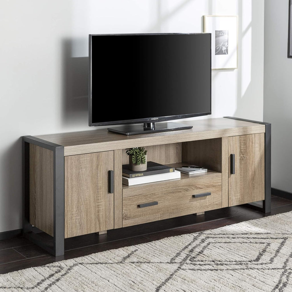 70 Inch Charcoal Wood TV Stand with Cabinet Doors E16764