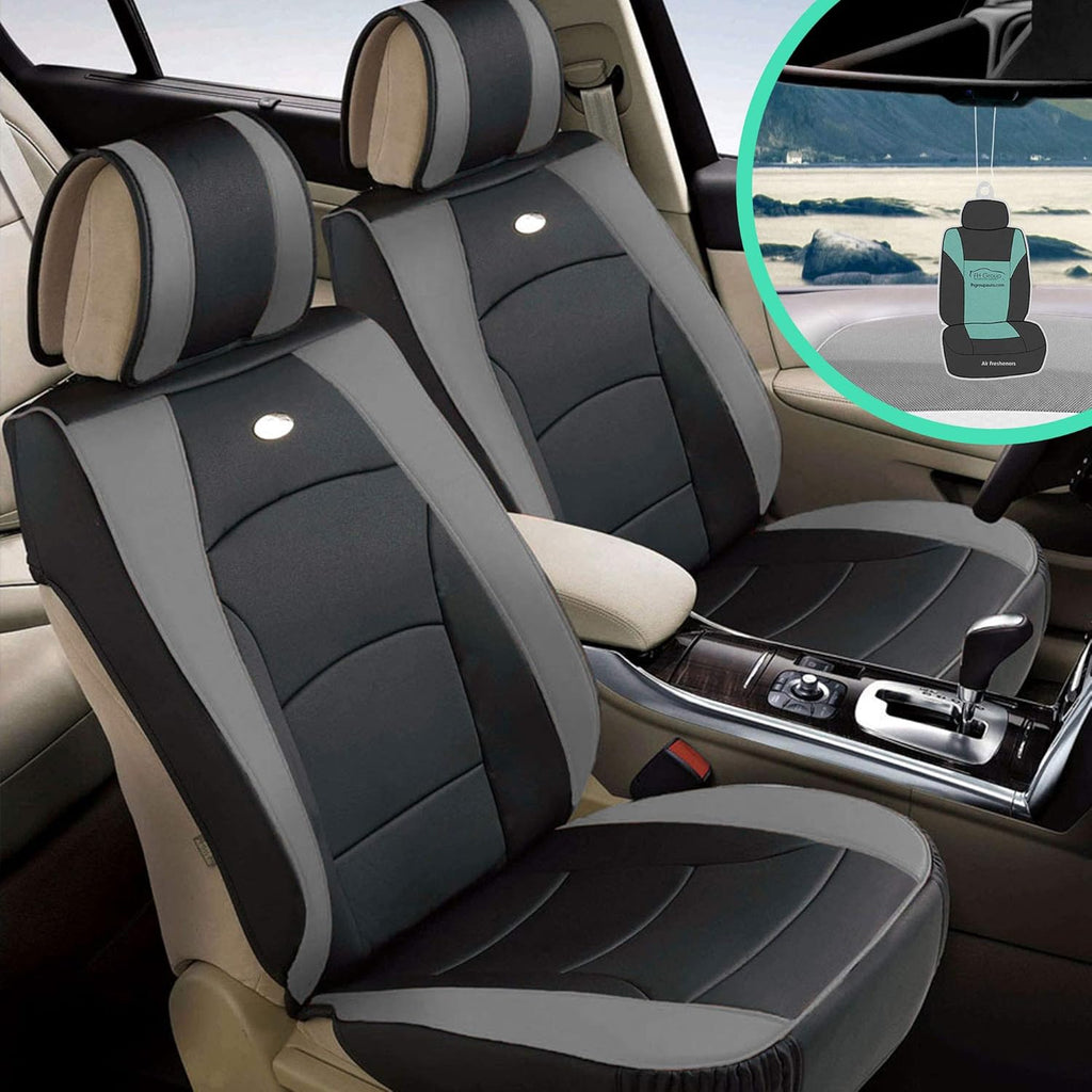 Faux Leather Car Seat Covers Front Set Solid Gray L3785