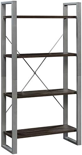 4 Shelf Metal Framed Wooden Bookcase in Black Walnut A110110
