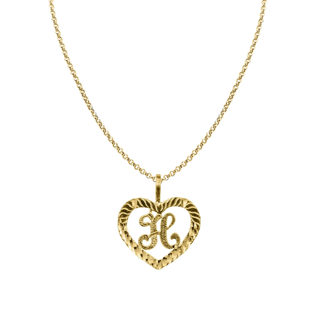 14K Yellow Gold Diamond-Cut Heart-Shaped Initial Letter Pendant with 16" Chain Necklace B5714