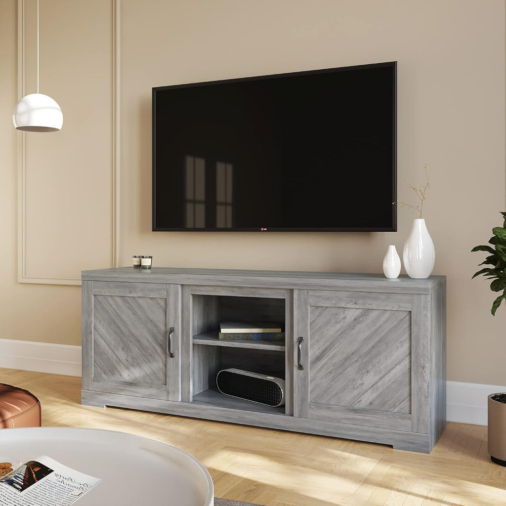 Gray Wash TV Stand with Two Shelves and Storage Cabinets U564