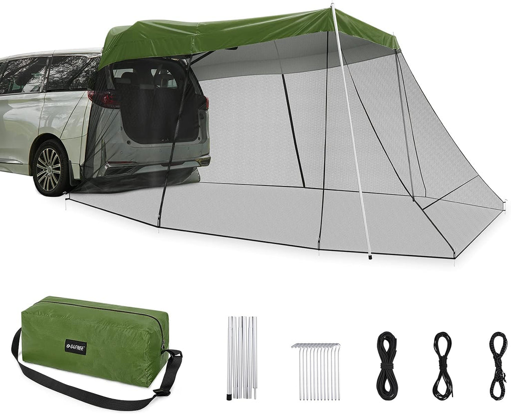 Car Awning Sun Shelter with Mosquito Net, Portable SUV Tent Tailgate Shade Canopy (Army Green) Z348204