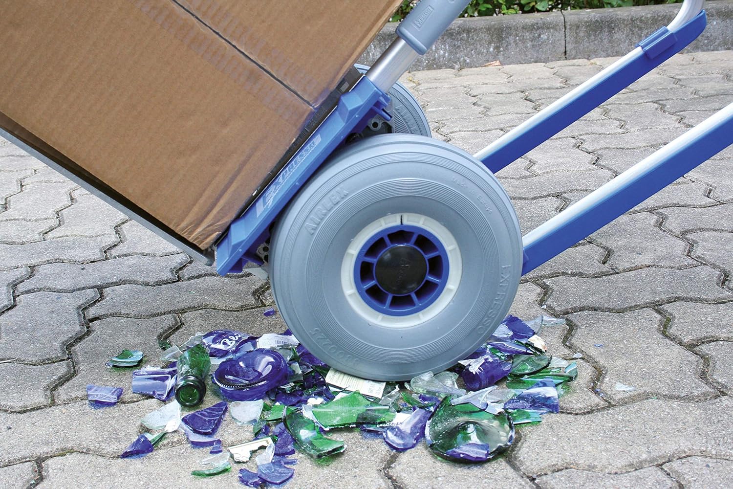 Blue Aluminum Hand Truck with Folding Shovel, 570 Lbs. Capacity, Solid Rubber Tires Q821