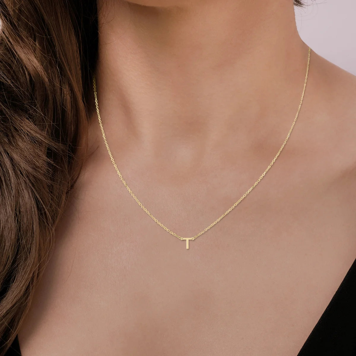 14K Solid Yellow Gold Initial Necklace L226
