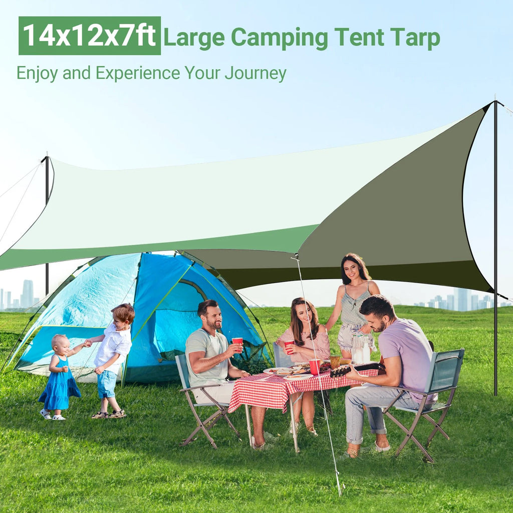 12 x 14ft Waterproof Camping Tent Tarp with 2 Poles M163449