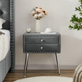 Gray Velvet Nightstand with 2 Drawers and Metal Legs V55780
