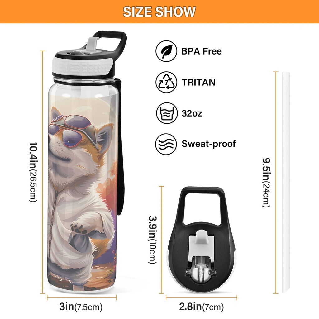 32oz Clear Tritan Sports Water Bottle with Straw U6931