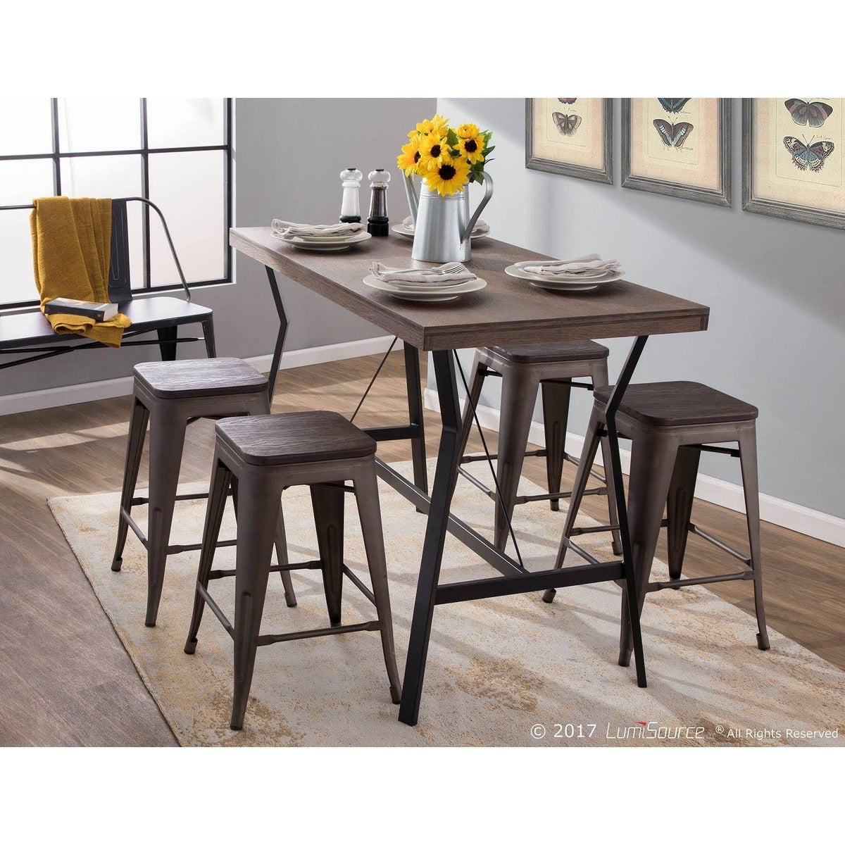 Industrial Walnut Wood Top Counter Table O1561