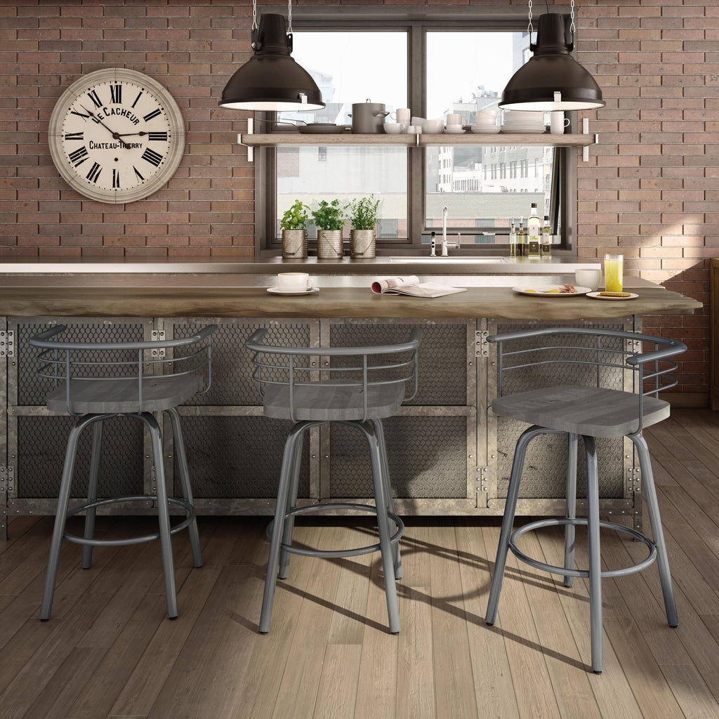 Swivel Metal Counter Stool with Distressed Wood Seat W6228