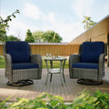 Blue Wicker Patio Swivel Rocker Chairs Set of 2 with Table J733398