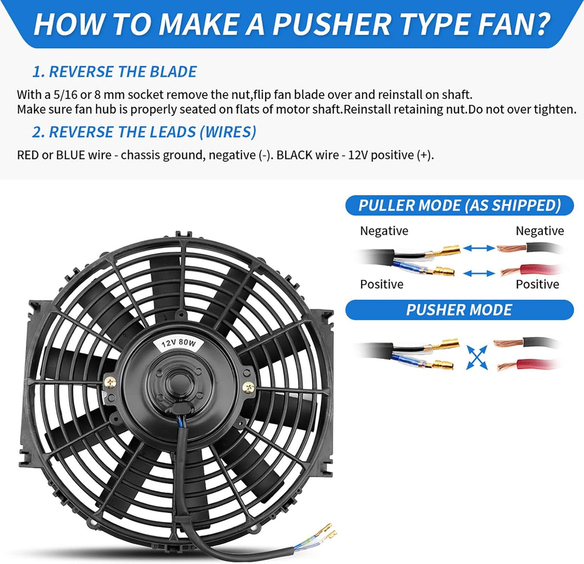 2x10 Inch Electric Radiator Cooling Fan 1350 CFM 12 Volts 80 Watts Pack of 2 X670210