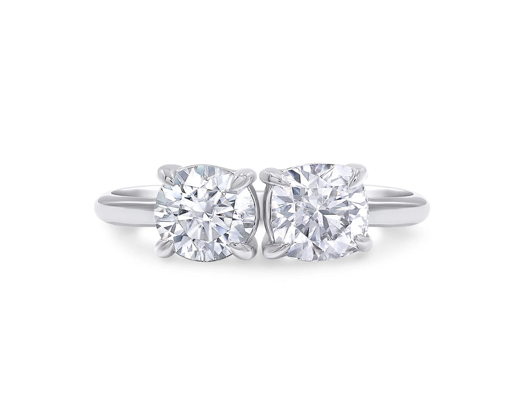 14K White Gold Over Sterling Silver Moissanite 2-Stone Engagement Ring T9951