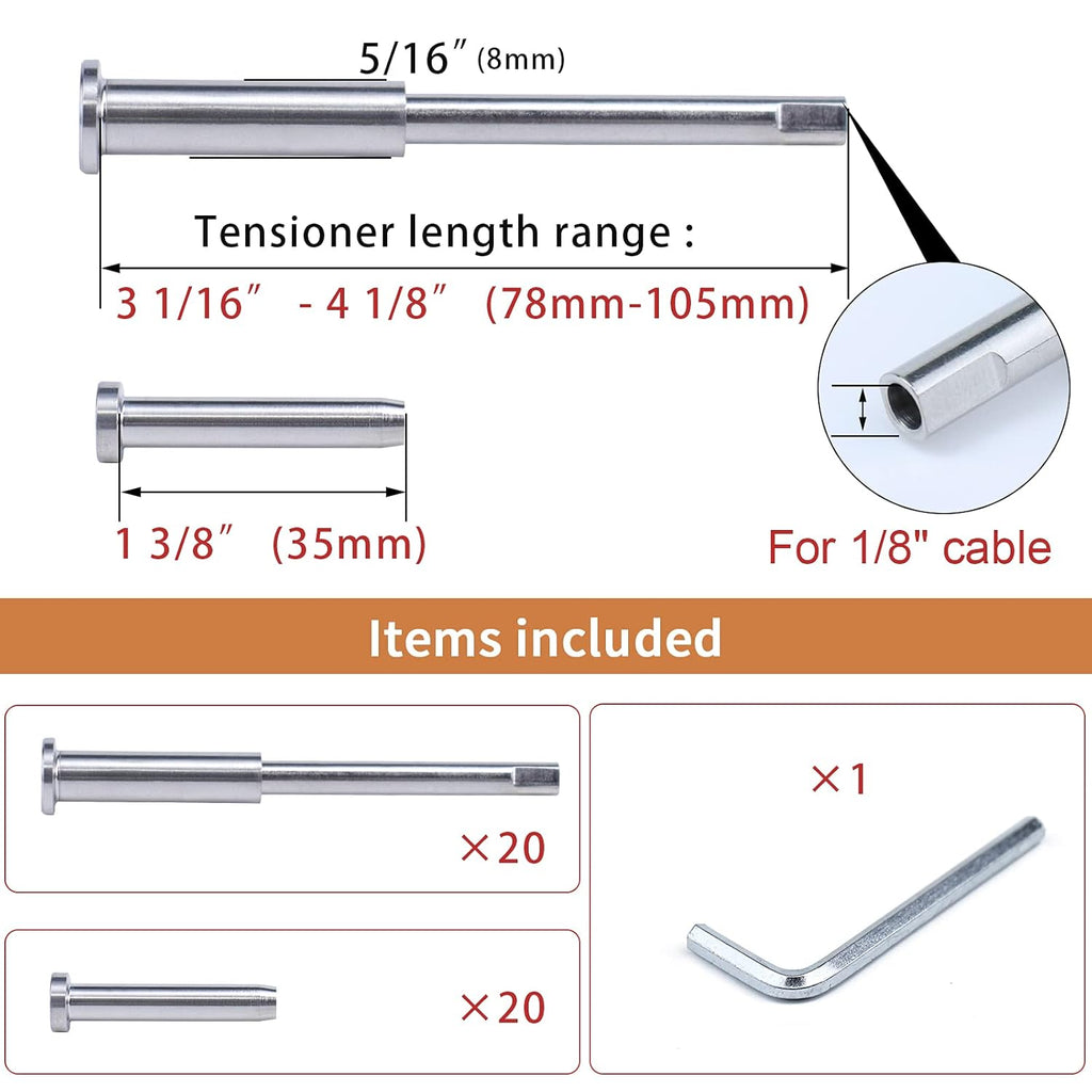 1/8 Invisible Cable Railing Kit with Turnbuckle Swage Threaded Stud and Stemball Combination Pack E528
