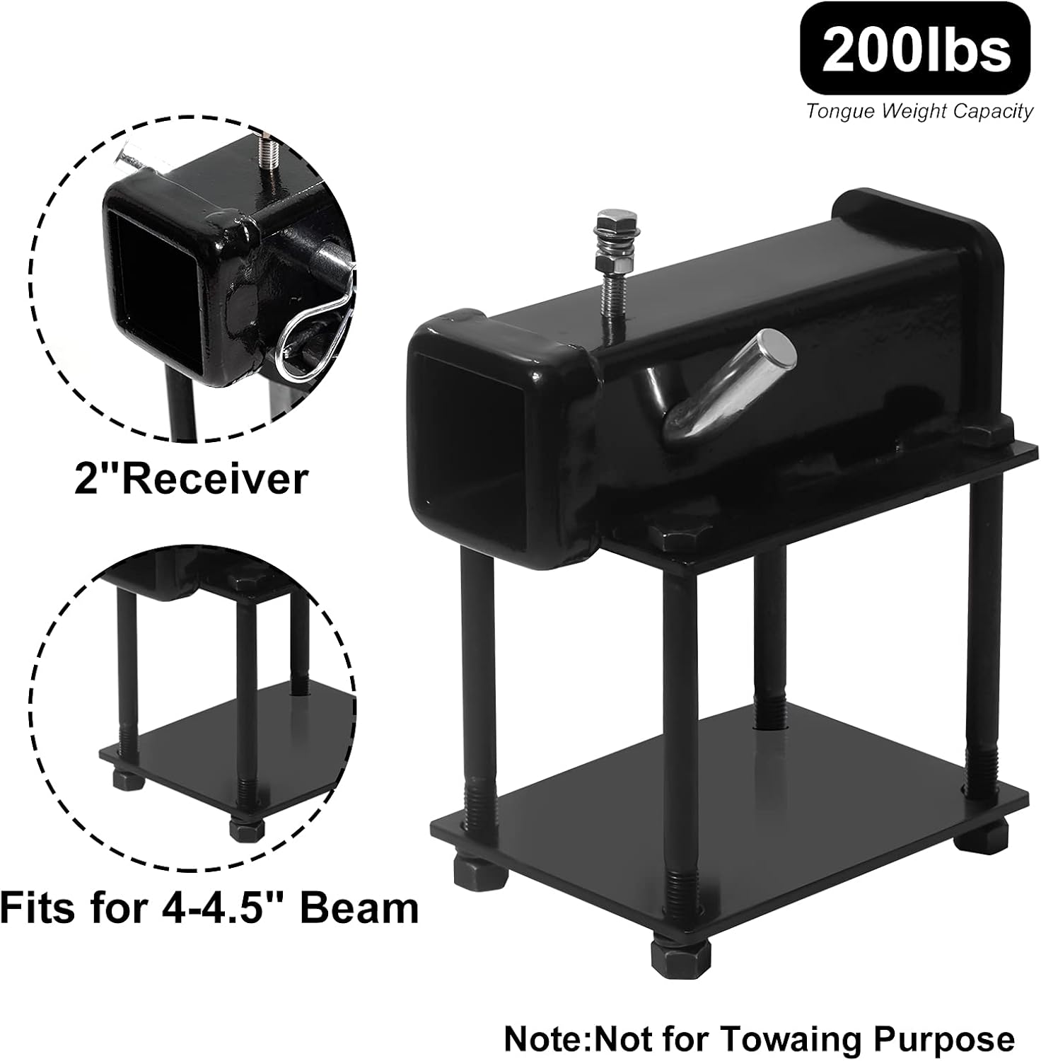 Bolt-on Bike Rack Carrier Hitch Receiver Adapter with Hitch Pin & Hitch Cover for 4-4.5 Beam, 2 Receiver Opening D4989