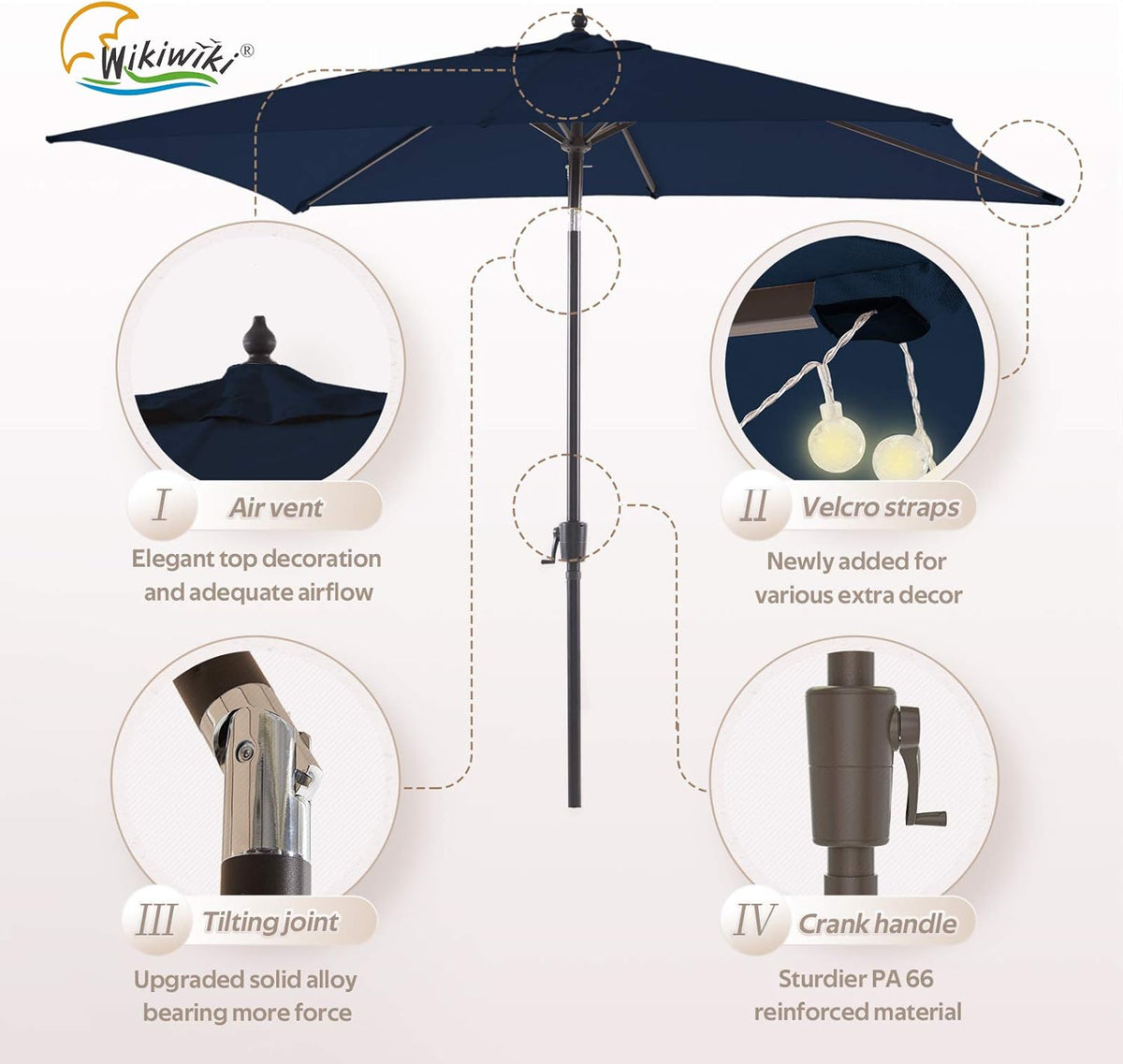 Navy Blue Rectangular Olefin Market Umbrella P7810
