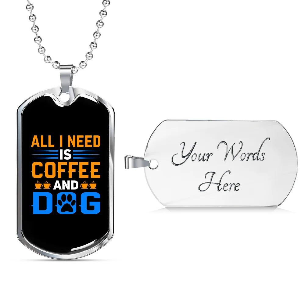 Stainless Steel or 18k Gold Dog Tag Necklace with 24" Chain M8931