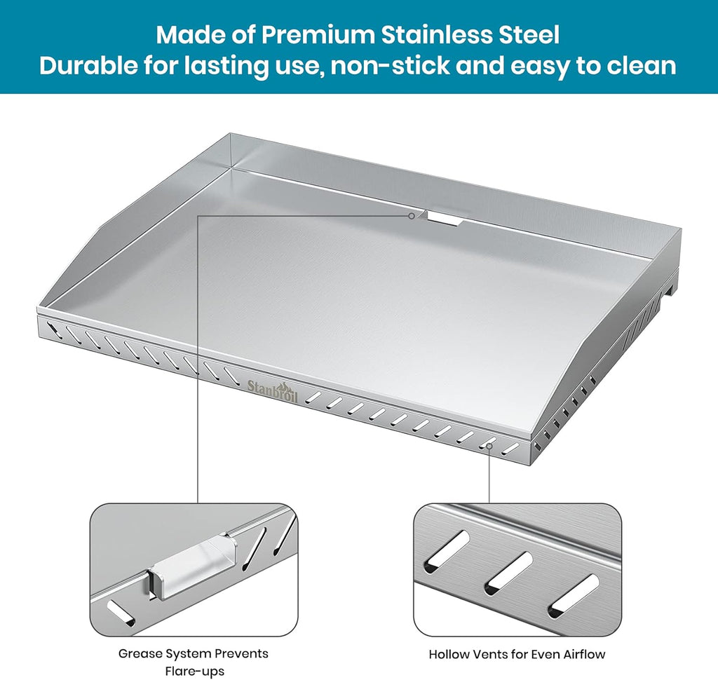 22 Inch Stainless Steel Table Top Gas Grill Griddle for 2 Burners Portable Propane Fueled Grill U4887