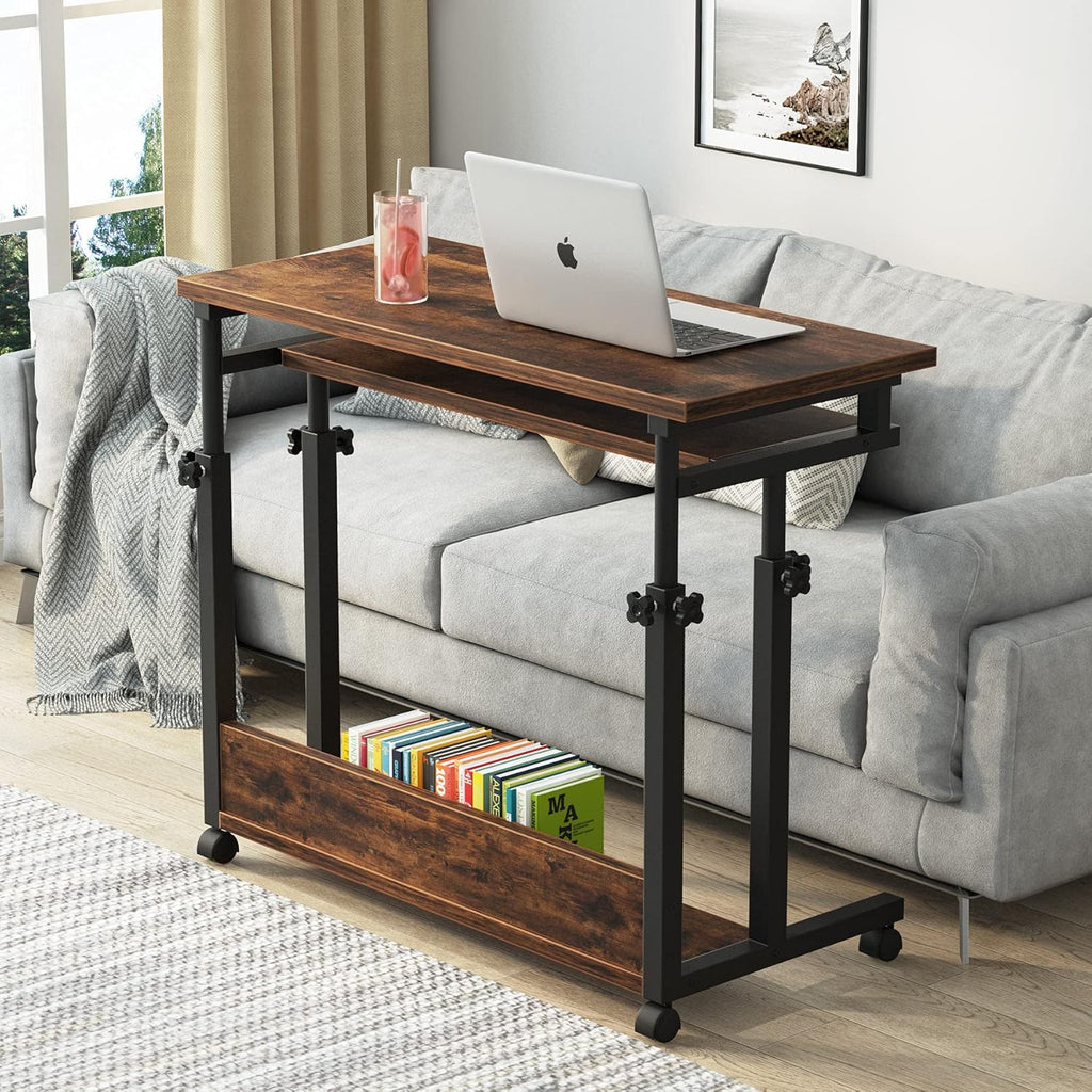 Black Height Adjustable Rolling Computer Desk with Keyboard Tray I3735