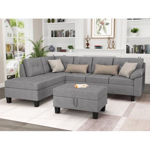 Grey Sectional Sofa Set with Chaise Lounge and Storage Ottoman O620763