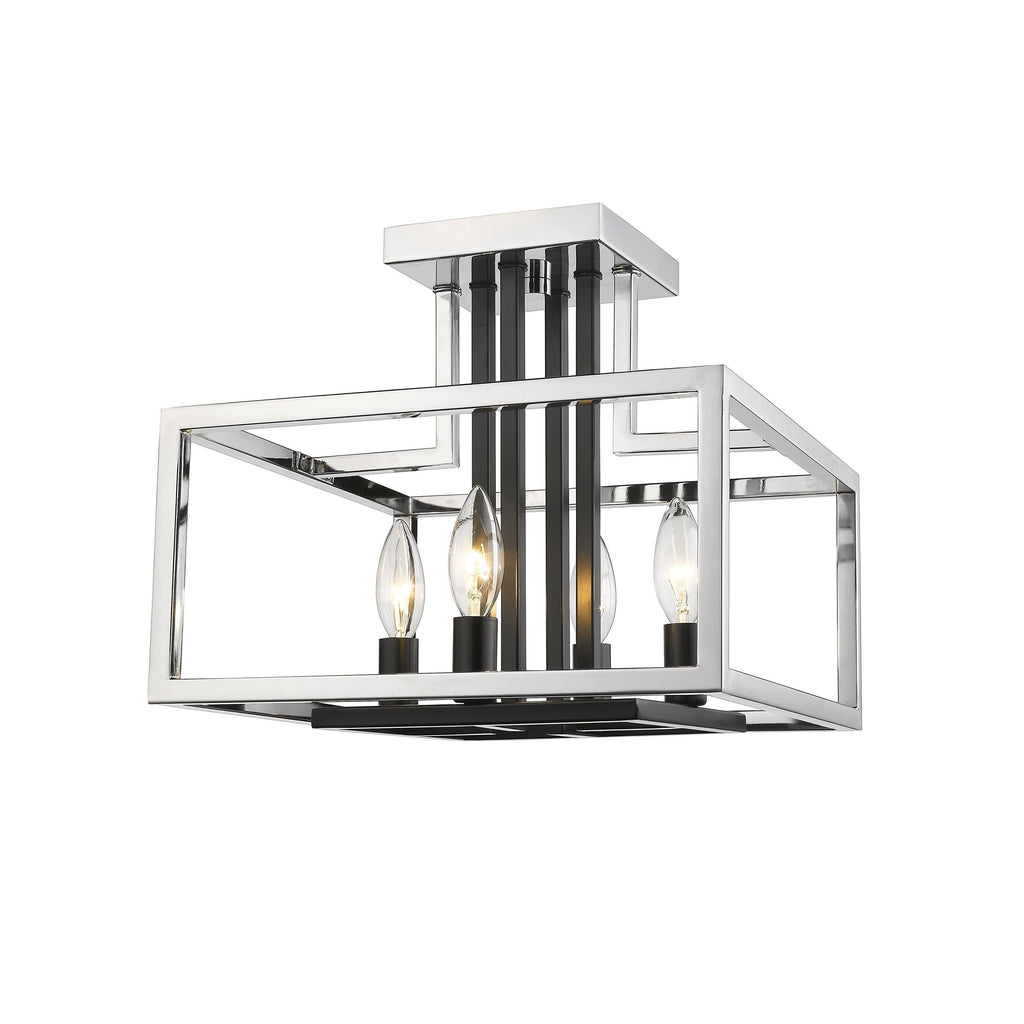 Chrome/Black Steel 4-Light Semi-Flush Mount Fixture A1331