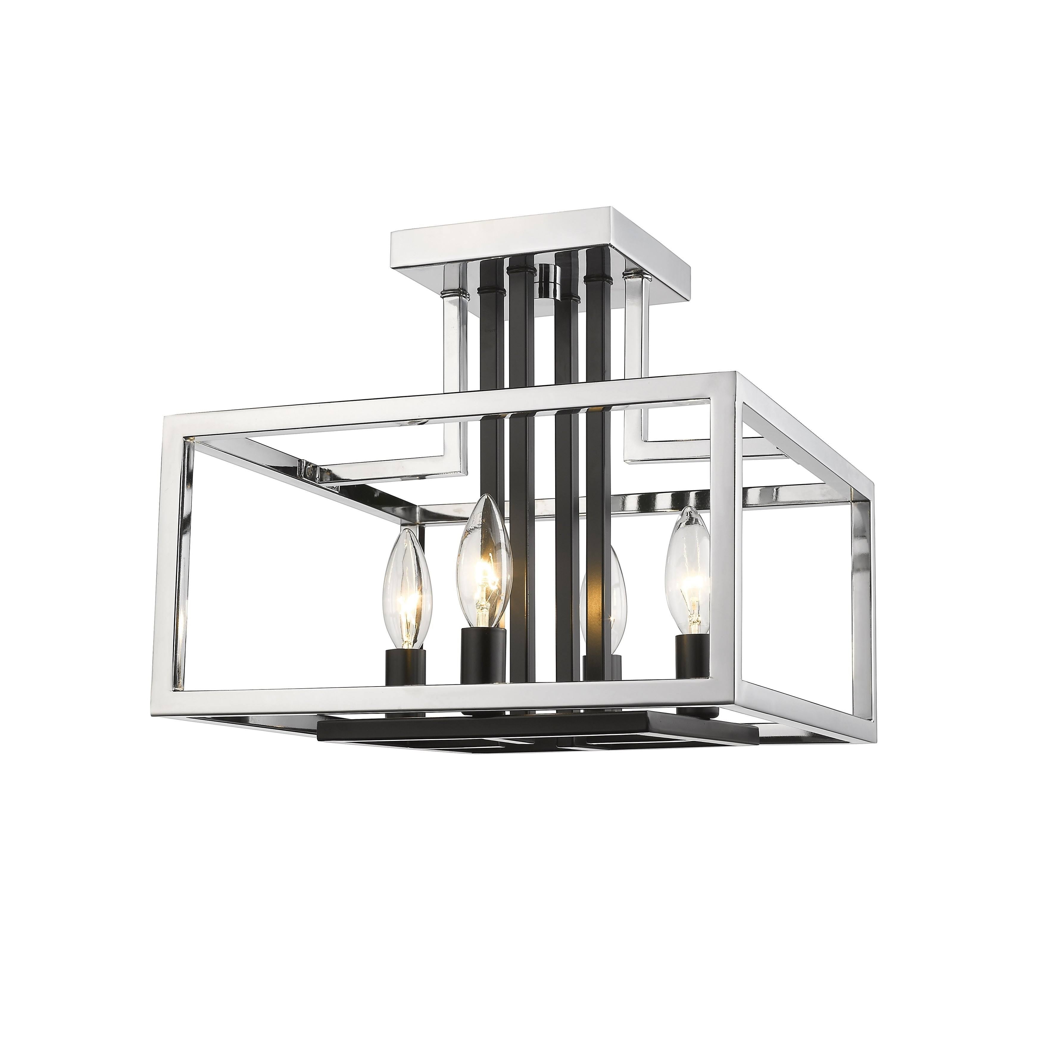 Chrome/Black Steel 4-Light Semi-Flush Mount Fixture A1331