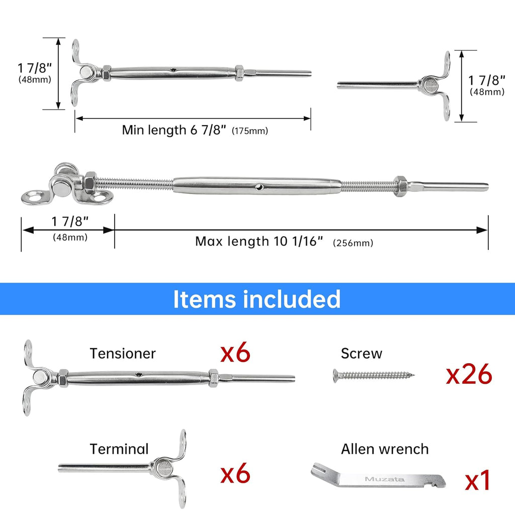 16Set Cable Railing Kit 1/8 T316 Stainless Steel Angle 180° Adjustable U17124
