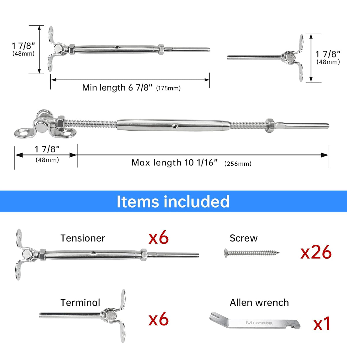 16Set Cable Railing Kit 1/8 T316 Stainless Steel Angle 180° Adjustable U17124