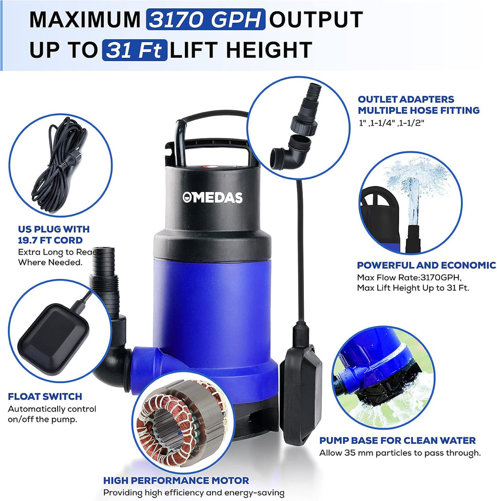 2 Pack 750W Submersible Dirty Water Pump with Float Switch W50377
