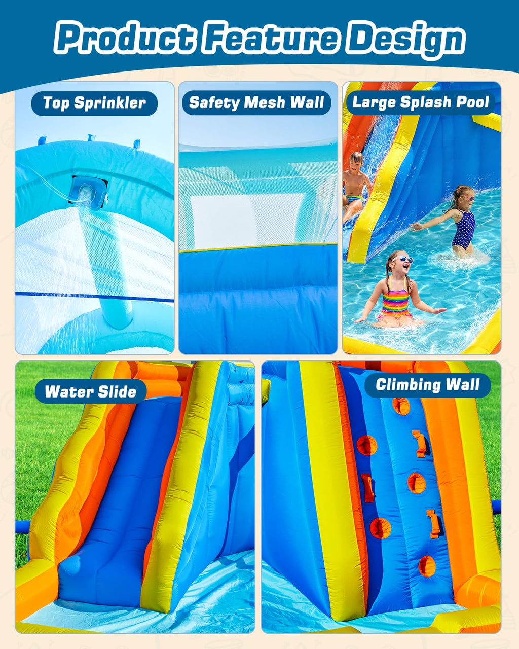 Inflatable Water Slide Park with Spray Pool, Bounce House with Climbing Wall and Blower M26094