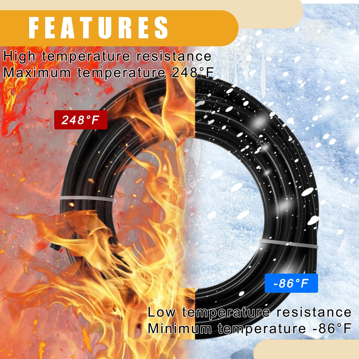 32.8ft 10mm ID Black Nylon Fuel Line Hose B302639