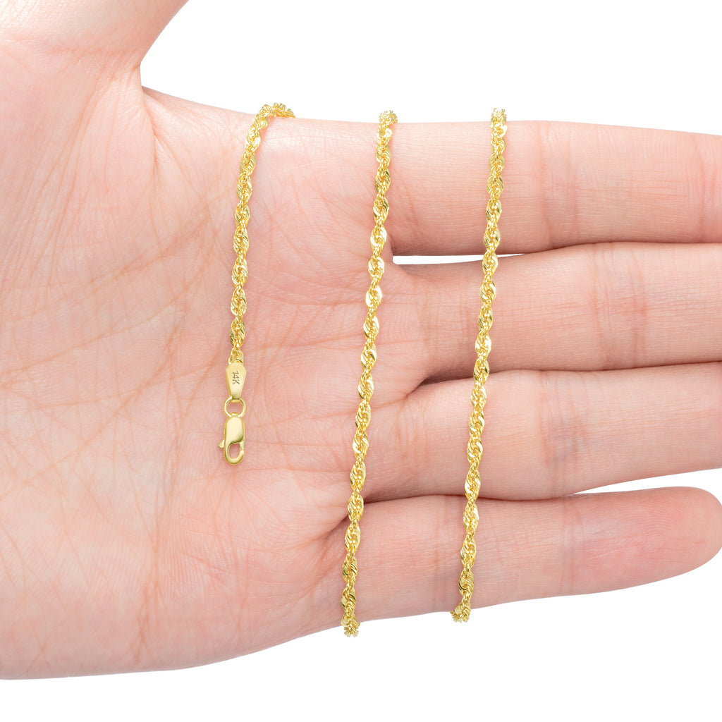 14k Yellow Gold 2.5mm Rope Chain Necklace S5770