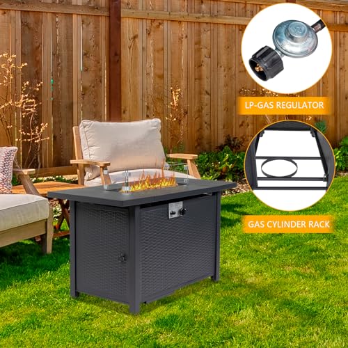 43 Inch Propane Fire Pit Table with Lid and Metal Tabletop, 50,000 BTU Gas Fire Pit Table with 6.6 Pounds Lava Stones L874
