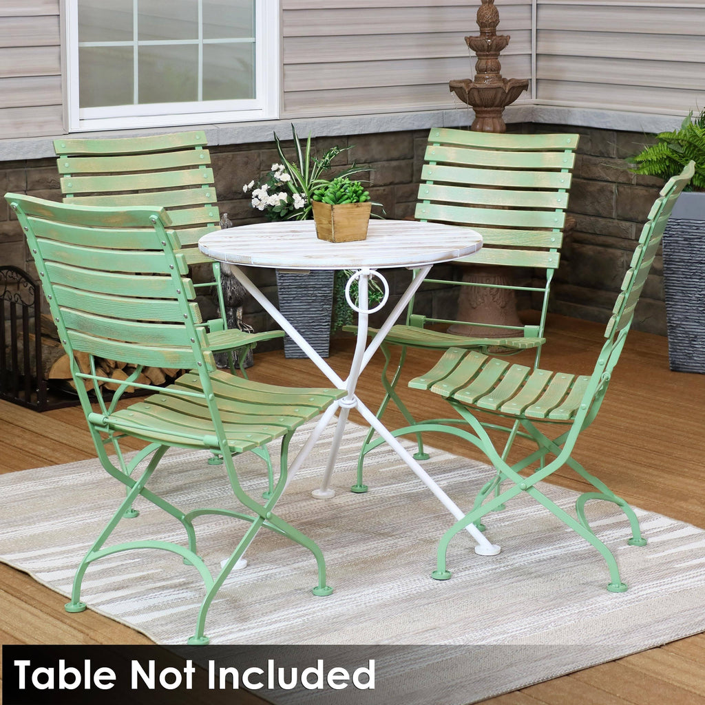 Green Folding Chestnut Wooden Chair Set of 4 V484