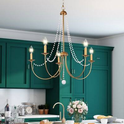 Antique Brass 5-Light Candle Style Chandelier with Beaded Accents Z960