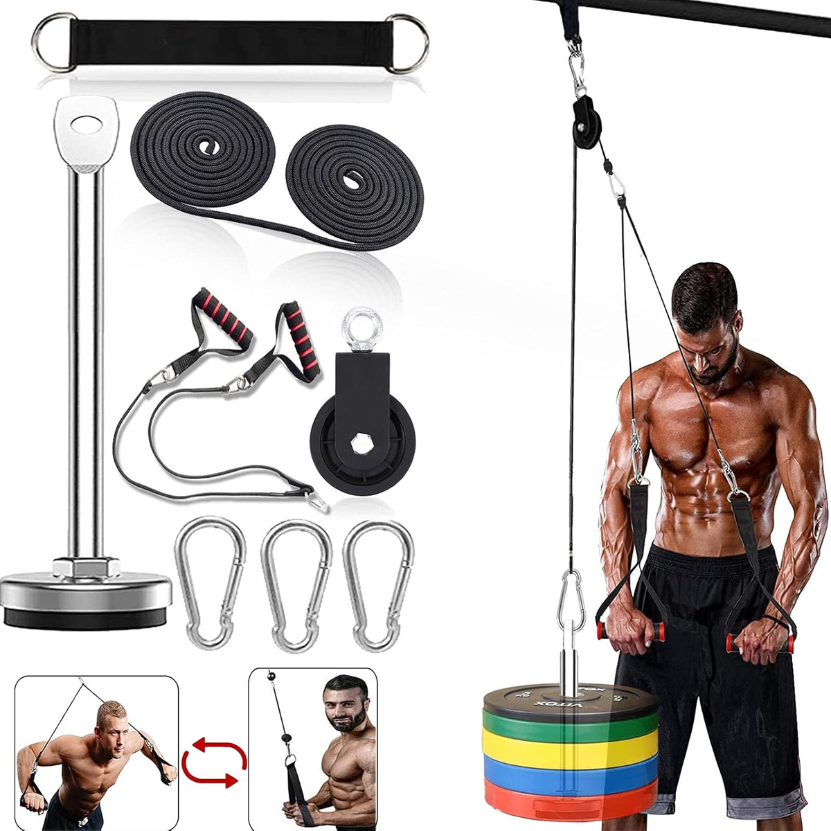 Weight Cable Pulley System Home Gym Equipment Upgraded Fitness LAT Pull Down, Biceps Curl, Back, Forearm, Shoulder Pack of 2 F2063