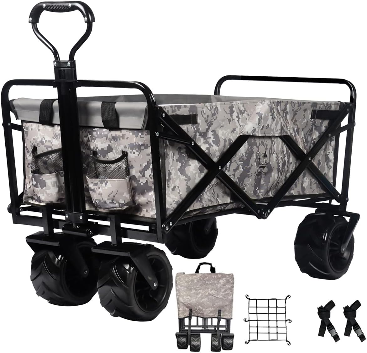 Red Heavy Duty Folding Beach Wagon Cart with Universal Wheels Adjustable Handle J451353