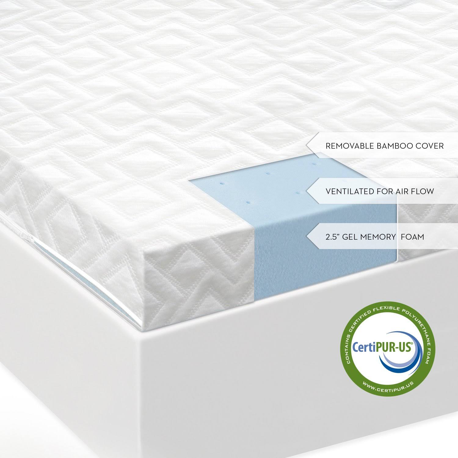 2.5x22 Gel Memory Foam California King Mattress Topper D6500