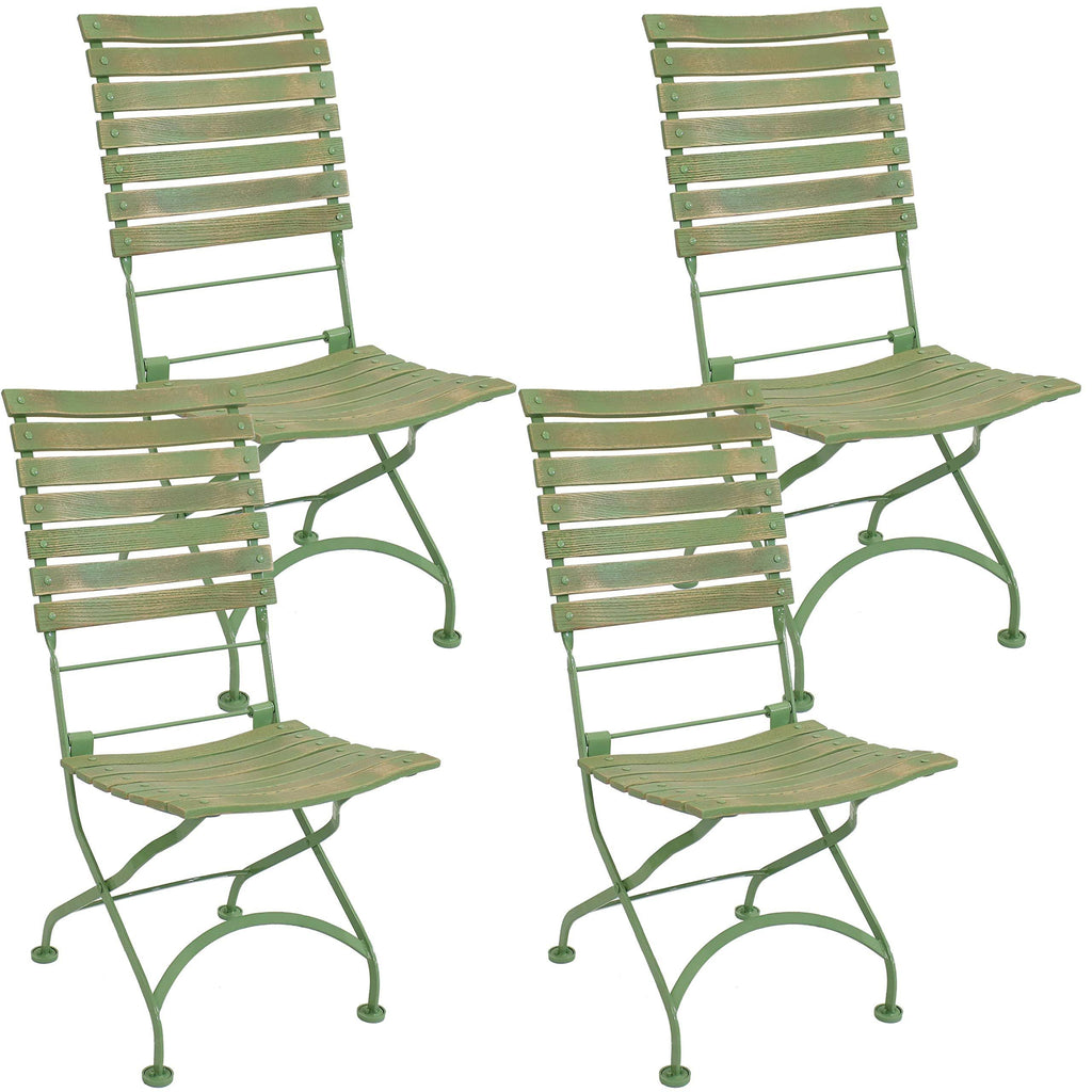 Green Folding Chestnut Wooden Chair Set of 4 V484