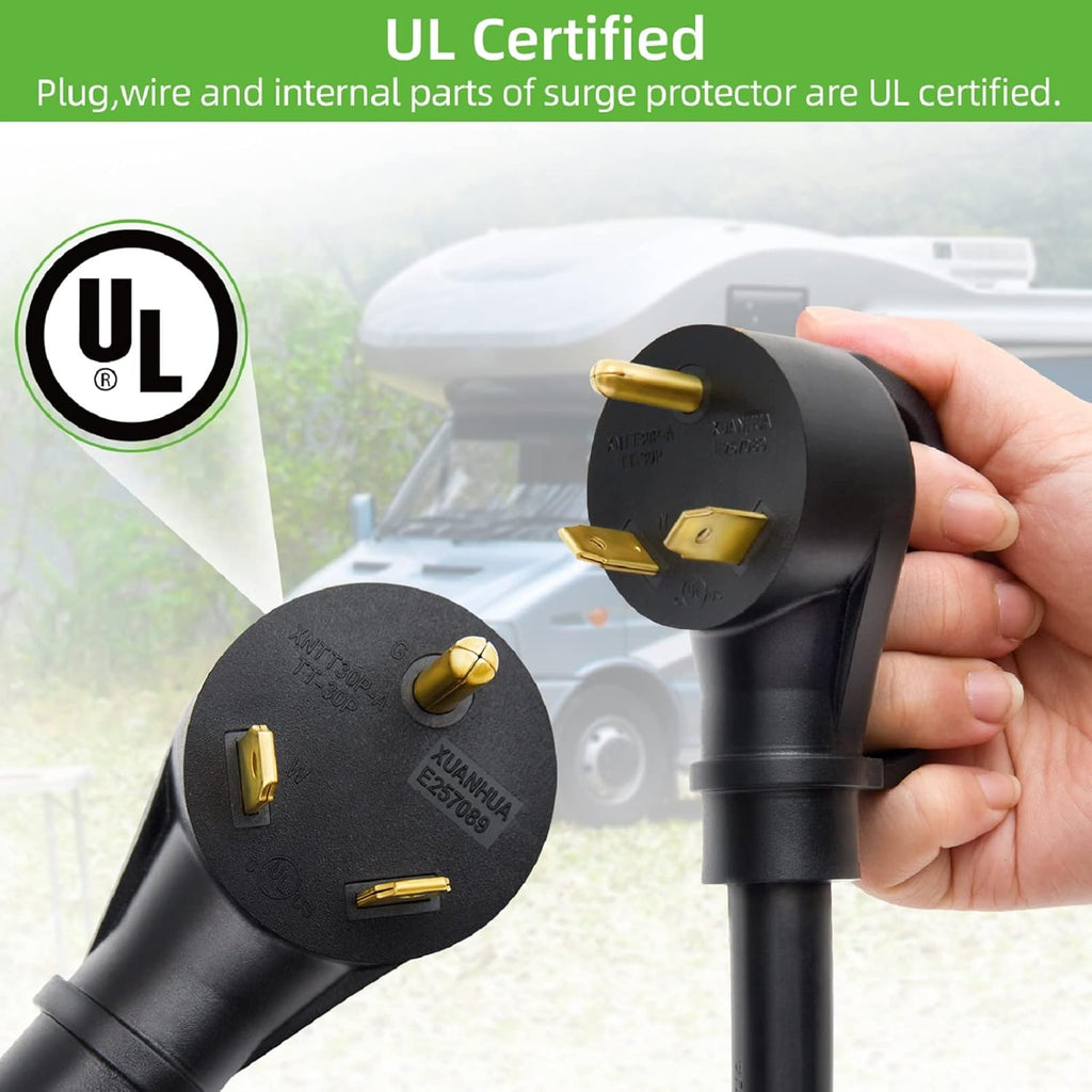 RV Surge Protector 30 Amp with Waterproof Cover, 1.5ft, Pack of 2 Q411