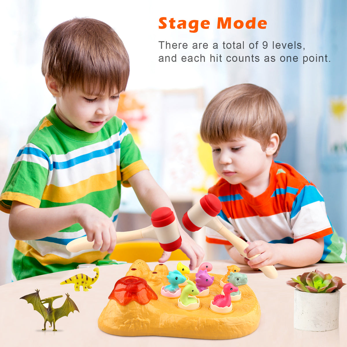 Whack a Dinosaur Game Toy with Hammer for Kids, Yellow H174056