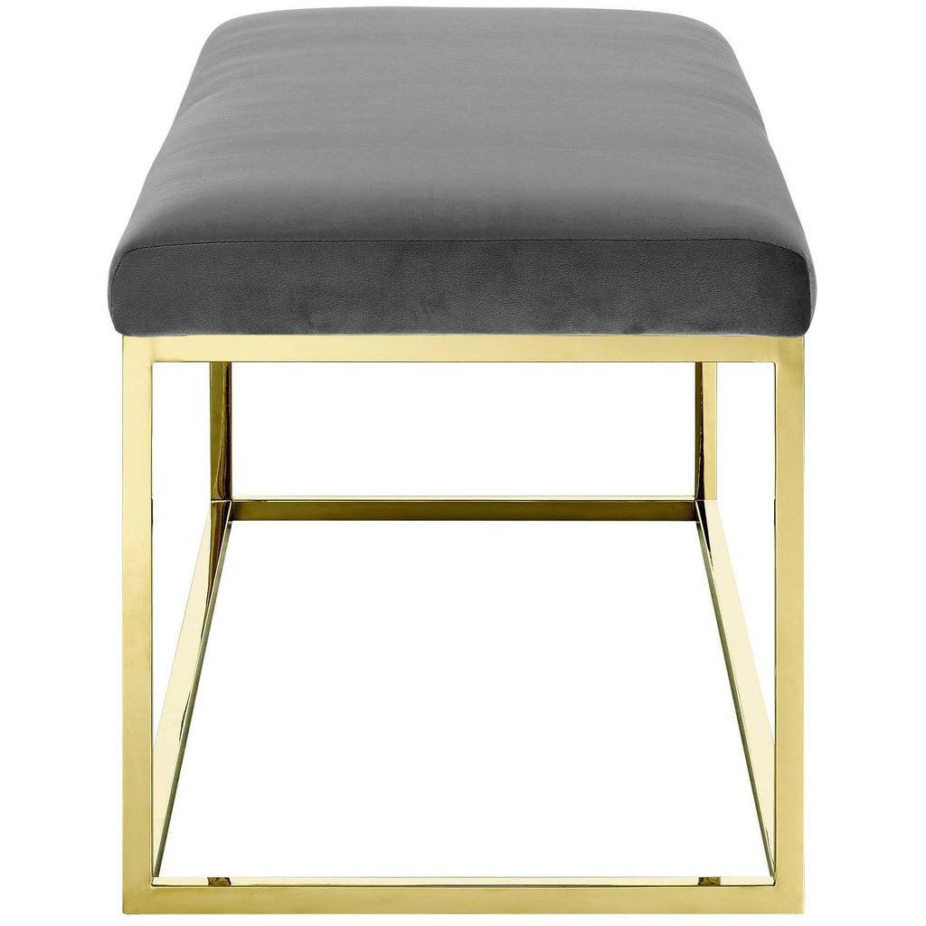 Gold Gray Fabric Bench T913419