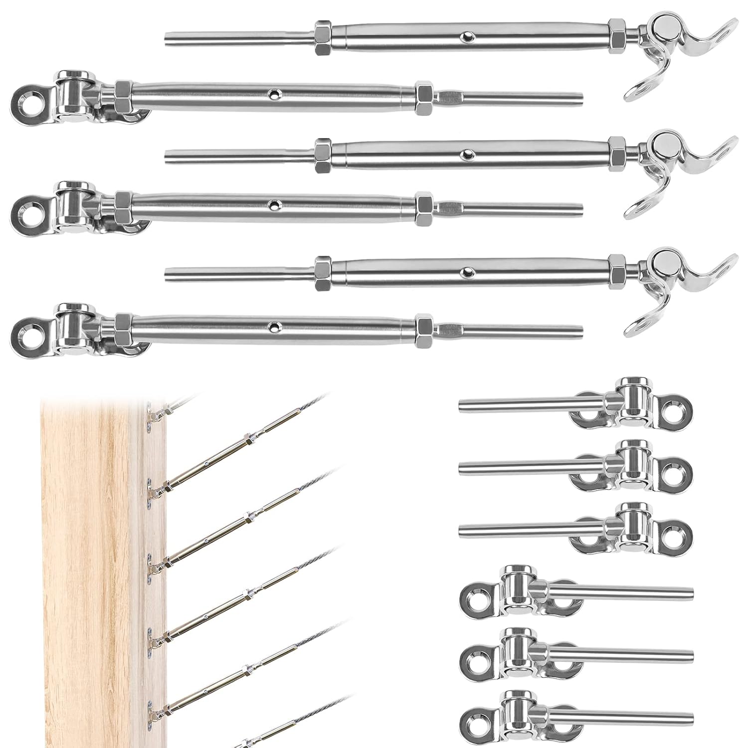 16Set Cable Railing Kit 1/8 T316 Stainless Steel Angle 180° Adjustable U17124